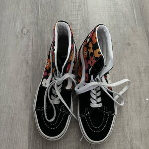 Vans flower black high tops size 8 women 6-1/2
